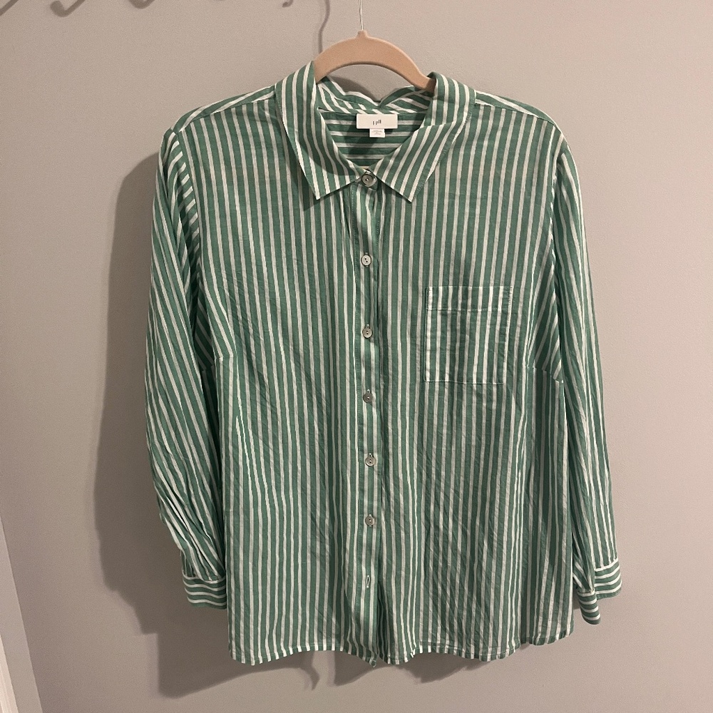 J Jill Striped Cotton Button Up XLP